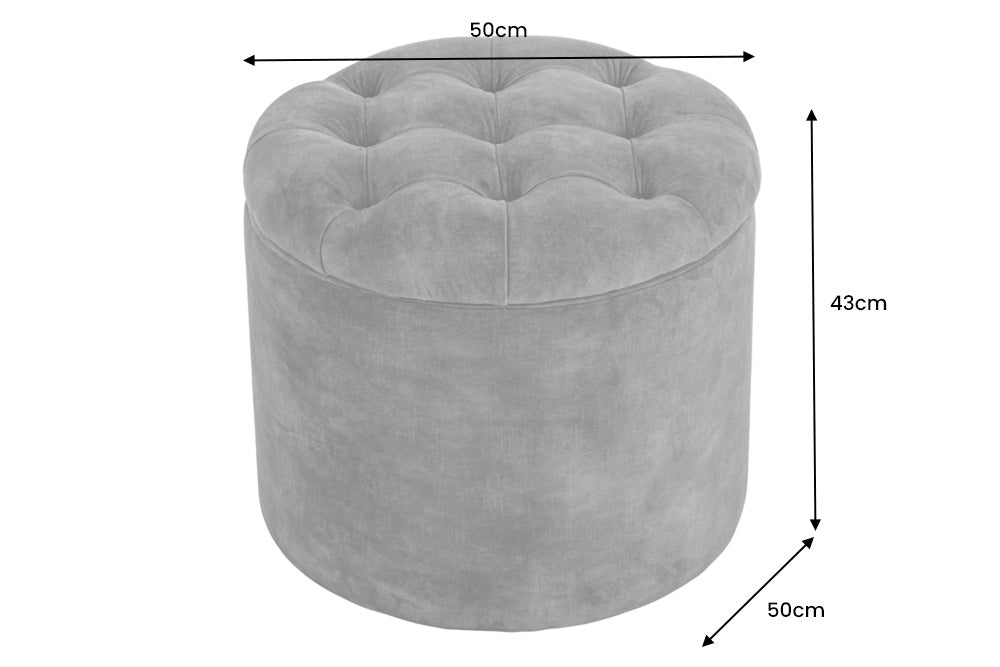 Tabouret rond MODERN BAROCK 50cm gris velours avec rangement