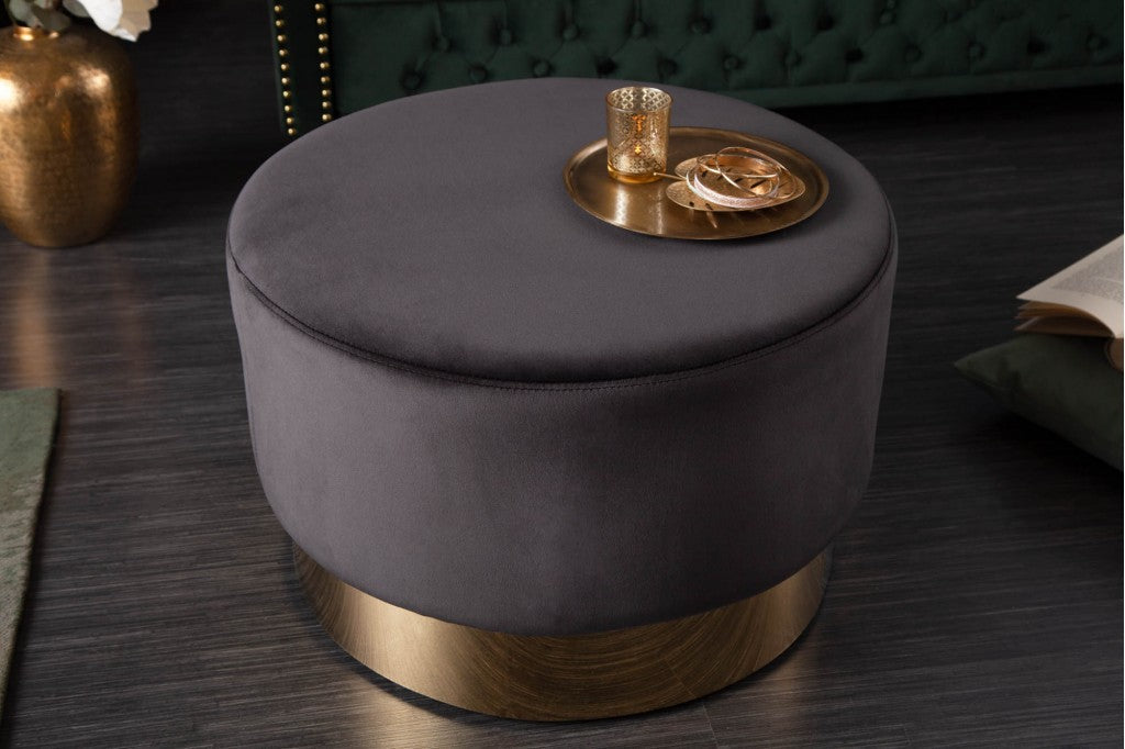 Tabouret velours noir et couleur or 55cm