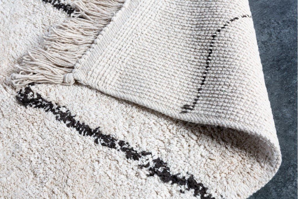 Tapis design à poils longs EUPHORIA 230x160cm beige coton à motifs linéaires