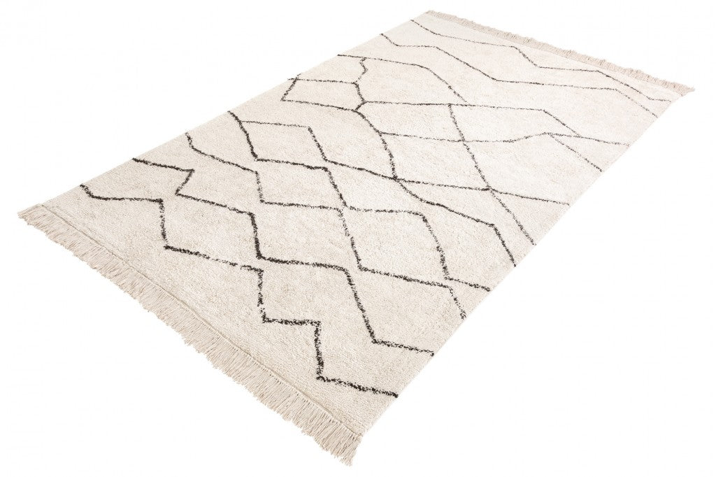 Tapis design à poils longs EUPHORIA 230x160cm beige coton à motifs linéaires