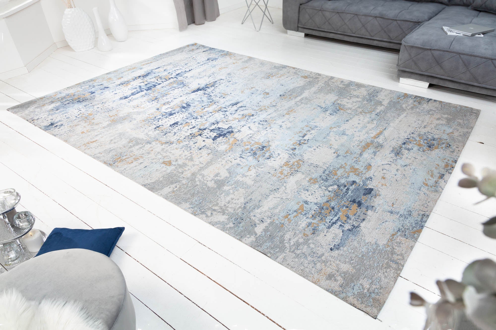 Tapis design ABSTRAKT XXL 350x240m gris bleu coton