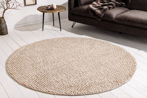 Tapis design LAINE 150cm beige rond en laine fait main
