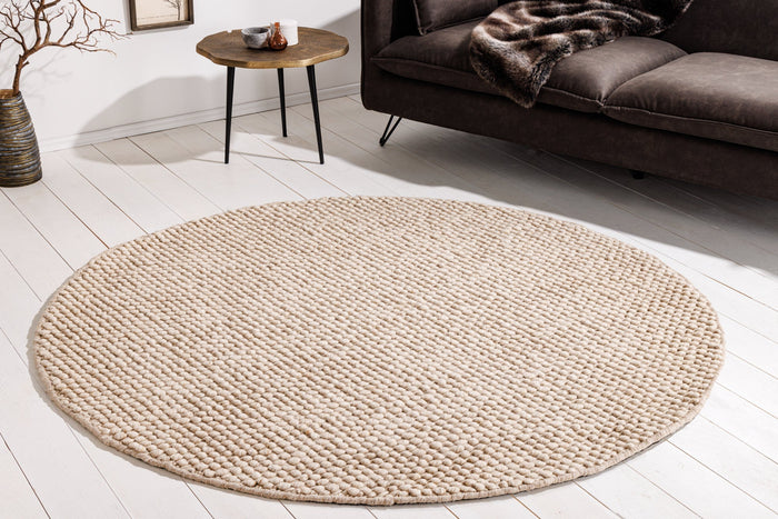 Tapis design LAINE 150cm beige rond en laine fait main
