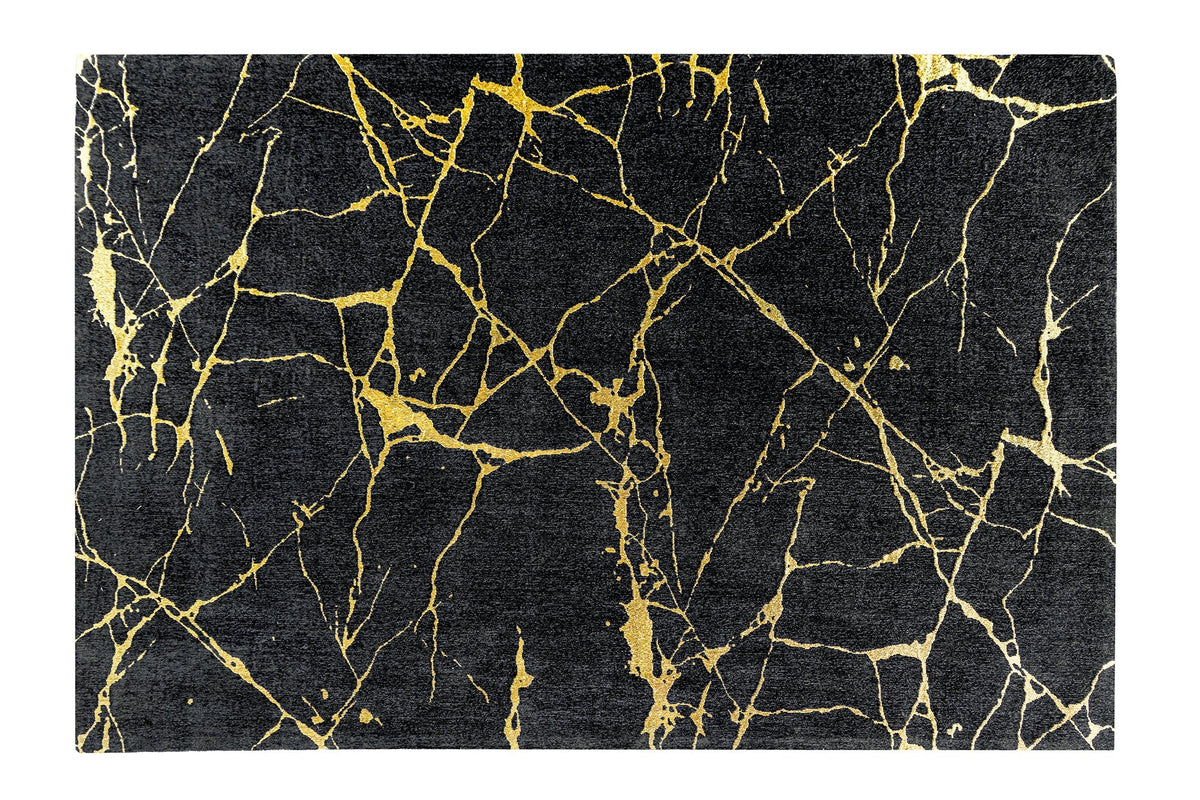 Tapis design MARBLE 240x160cm aspect marbre noir doré tissage plat