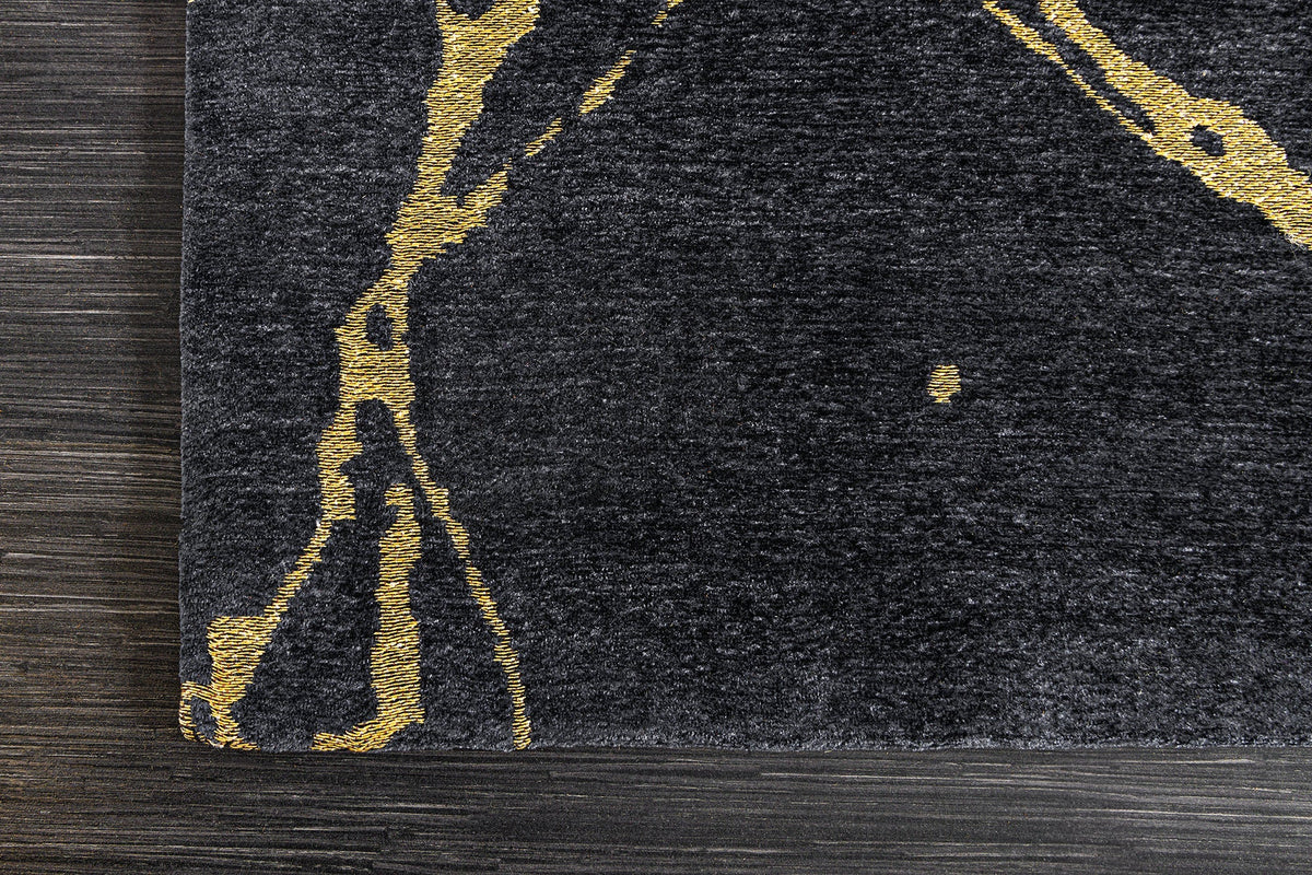 Tapis design MARBLE 240x160cm aspect marbre noir doré tissage plat