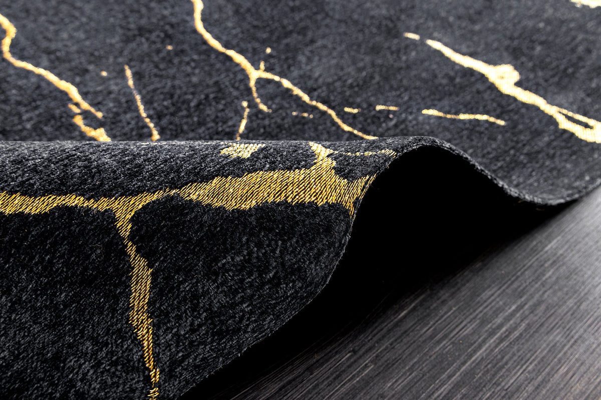 Tapis design MARBLE 240x160cm aspect marbre noir doré tissage plat
