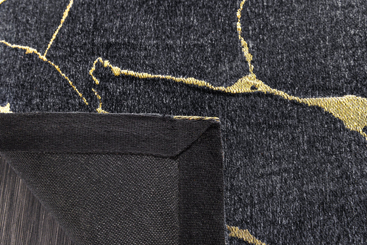 Tapis design MARBLE 240x160cm aspect marbre noir doré tissage plat