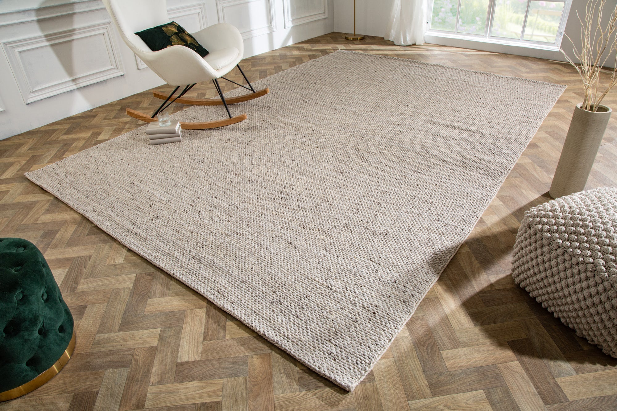 Tapis design WOOL XXL 350x240cm gris argenté en laine