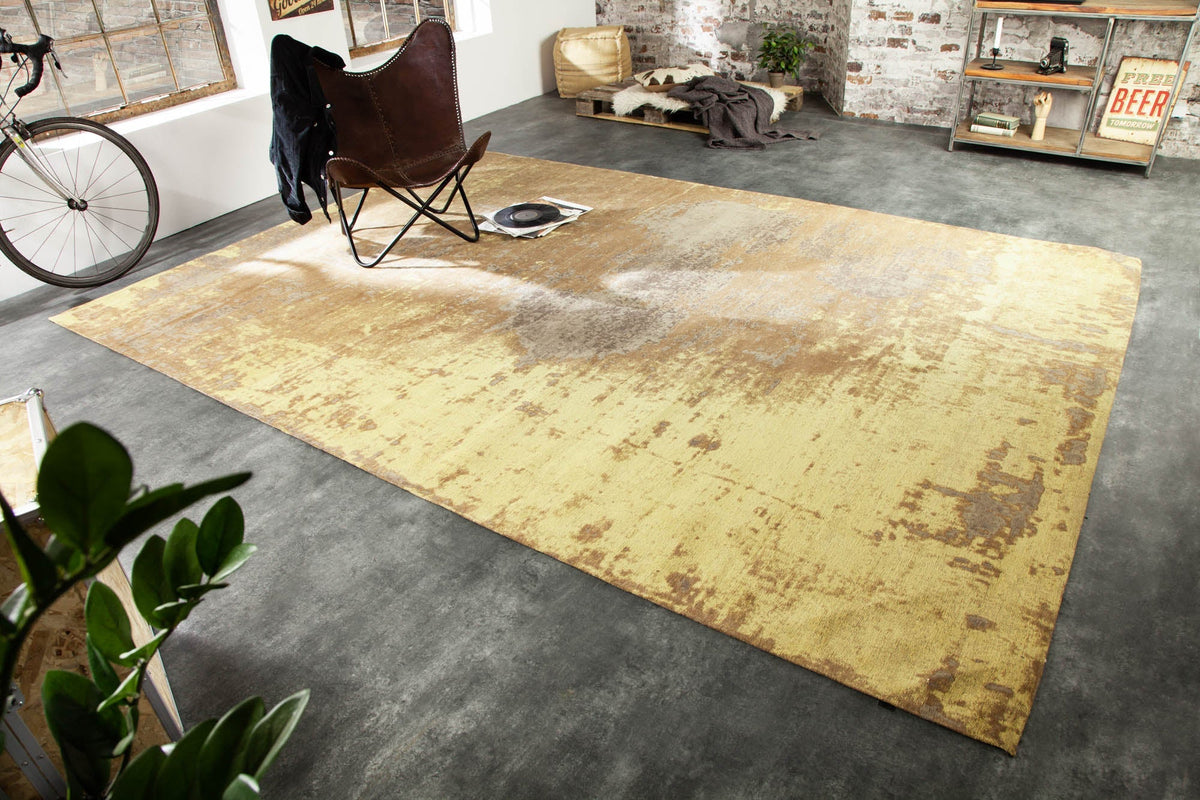 Tapis vintage en coton MODERN ART XXL 350x240cm marron rouille lavé aspect usé