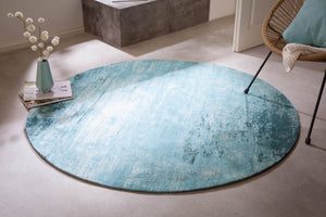 Tapis vintage MODERN ART 150cm turquoise lavé rond look usé