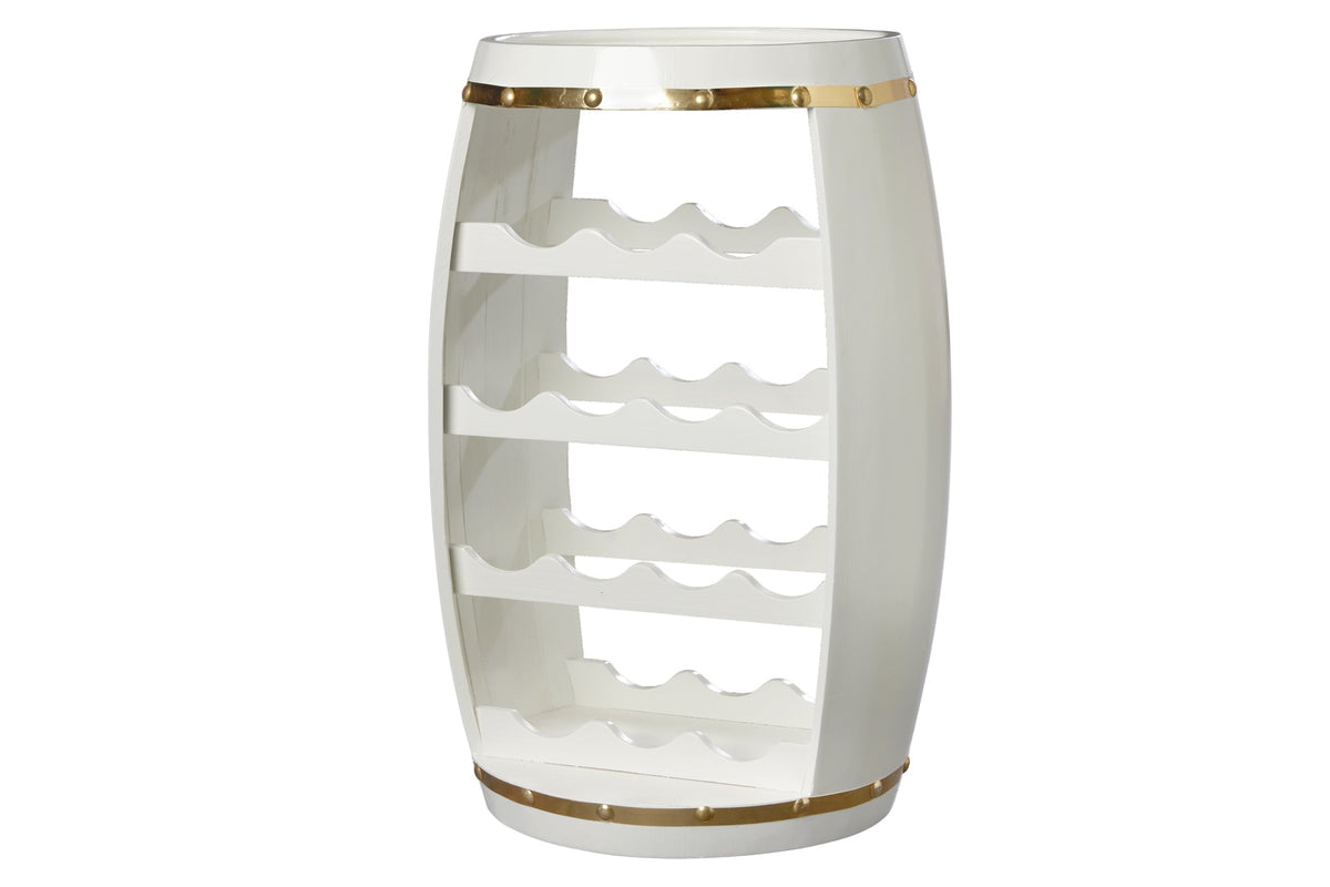 Tonneau à vin design BODEGA WHITE 65cm casier à bouteilles en pin doré blanc 14 bouteilles