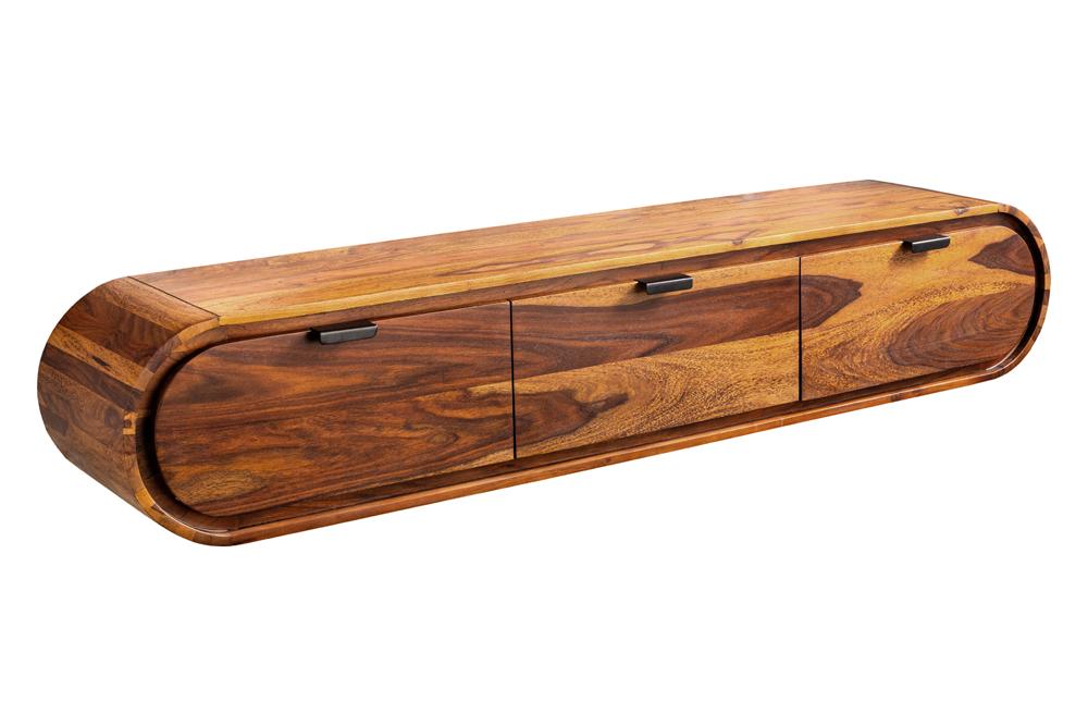 TV-Board ORGANIC 160cm suspendu marron finition pierre Sheesham massif avec tiroirs
