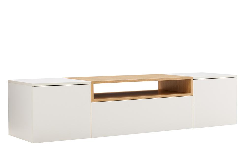 TV-Board suspendu LOFT 160 cm blanc naturel trois compartiments avec tiroir