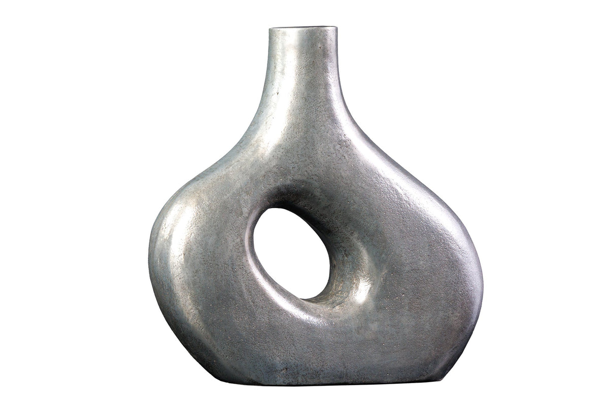 Vase artisanale RING 40cm gris foncé métal décoration vase à fleurs