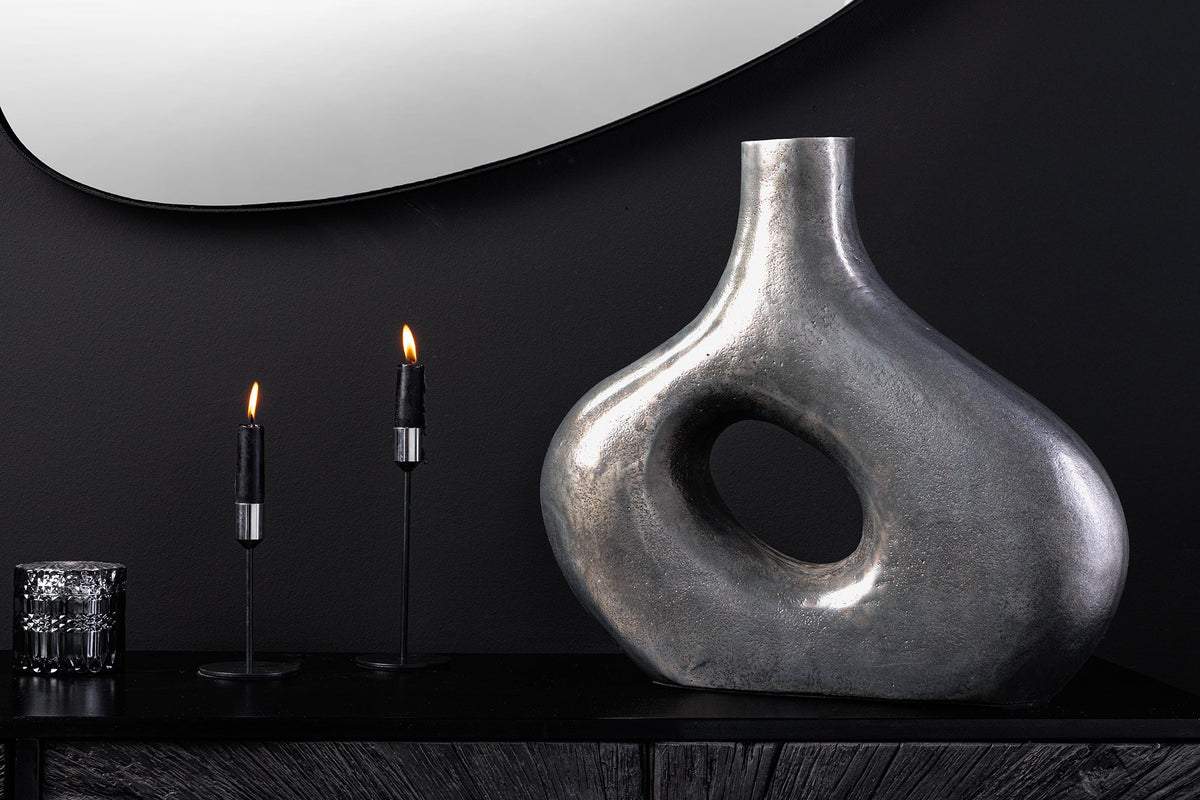 Vase artisanale RING 40cm gris foncé métal décoration vase à fleurs
