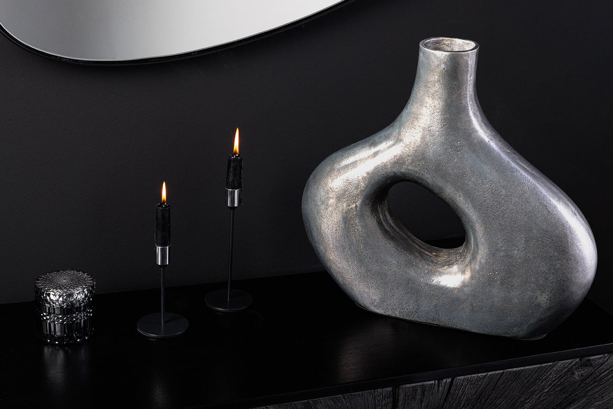 Vase artisanale RING 40cm gris foncé métal décoration vase à fleurs