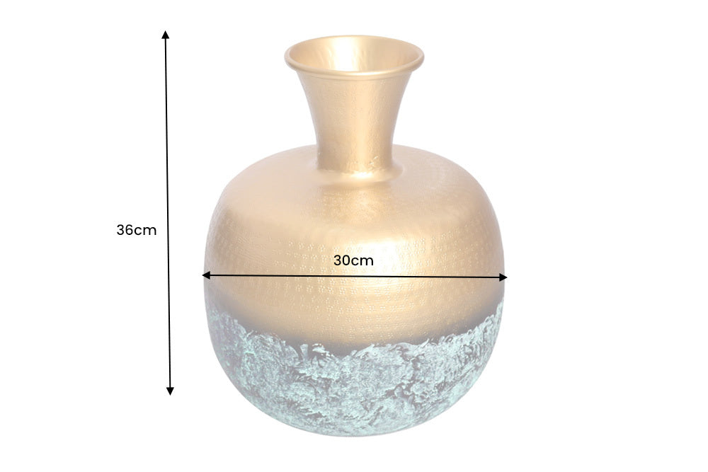 Vase décoratif fait main ABSTRAIT ORIENT 40cm métal rond doré patiné