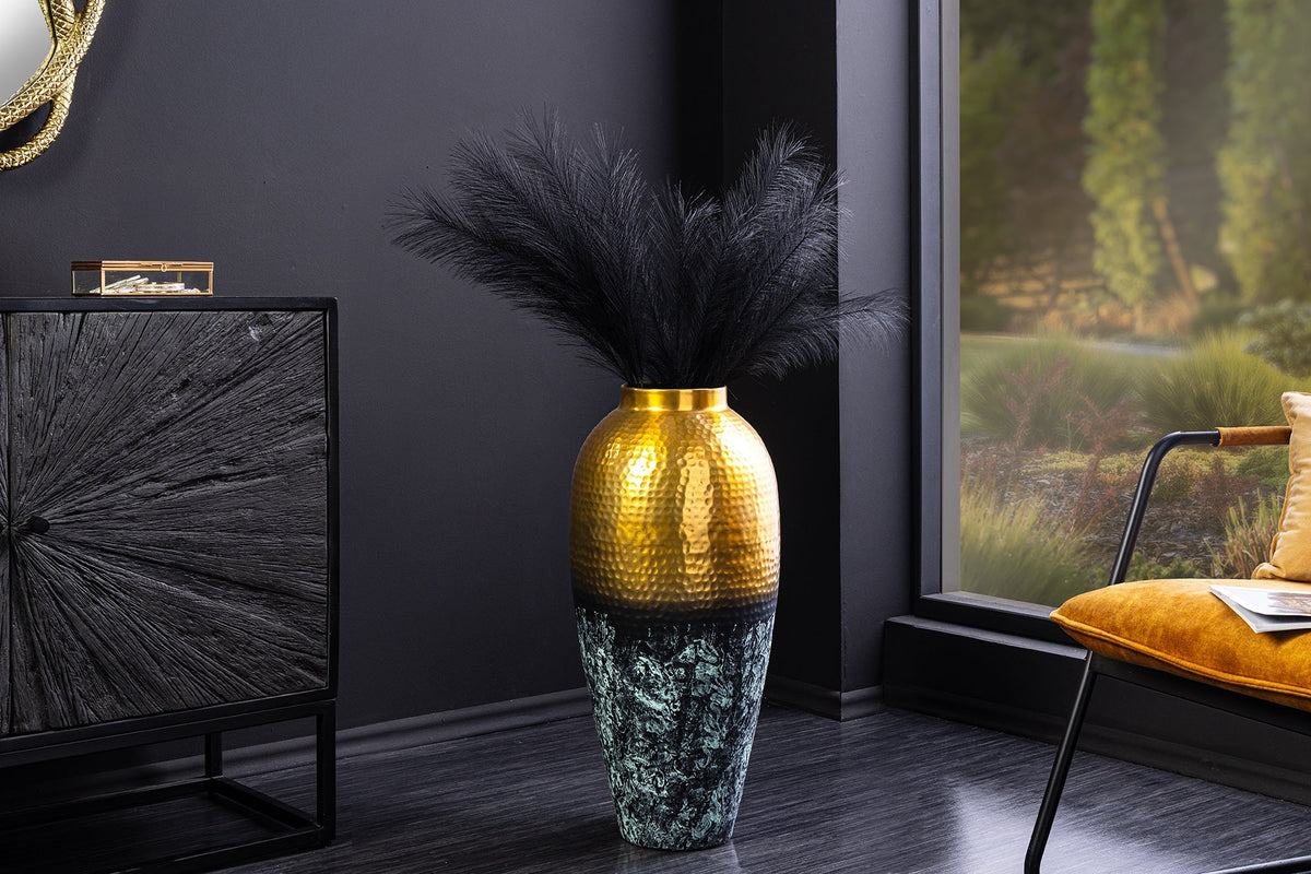 Vase décoratif fait main ORIENT L 60cm or métal avec patine design martelé