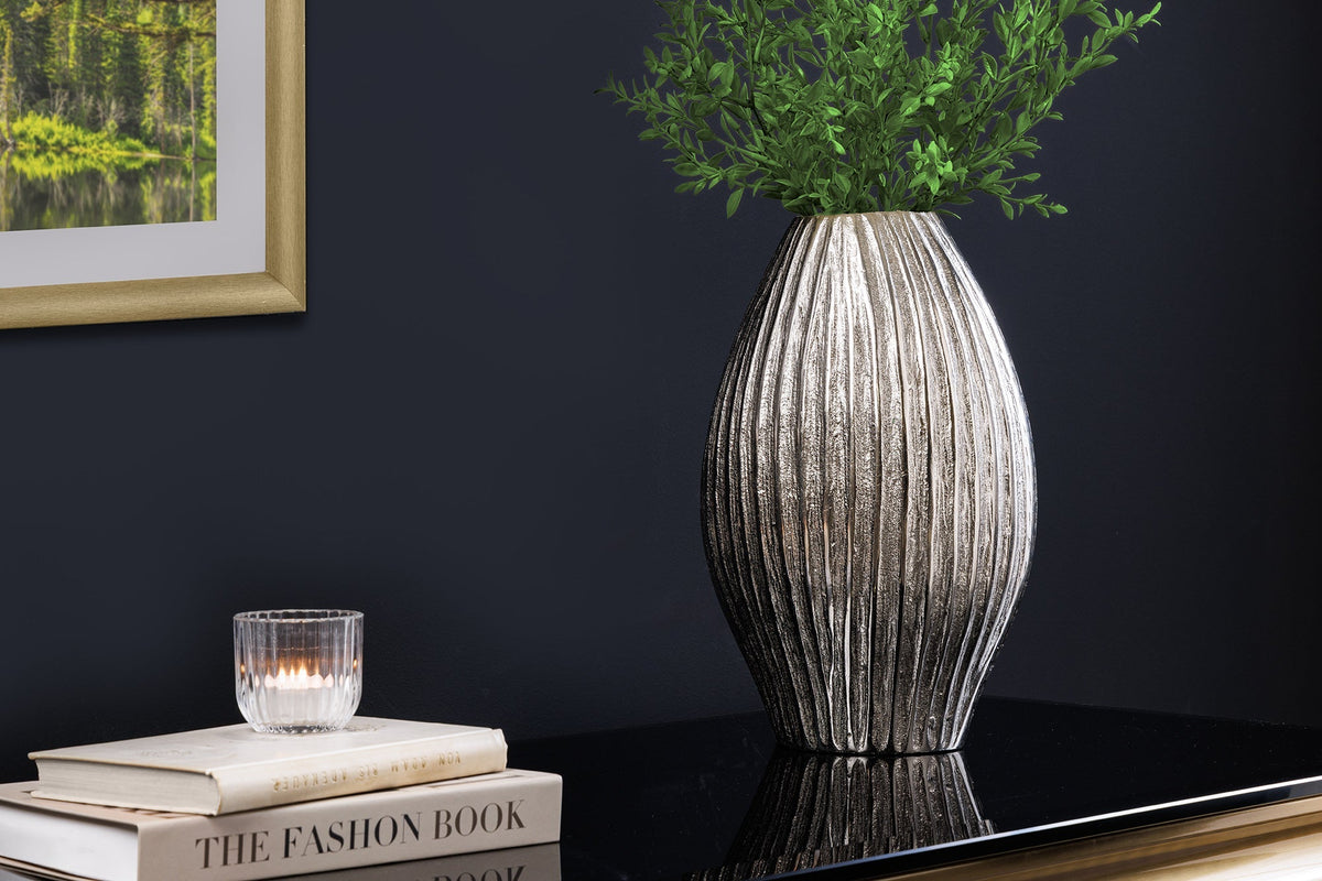 Vase décorative faite main ELEGANCE 35cm argent métal design martelé