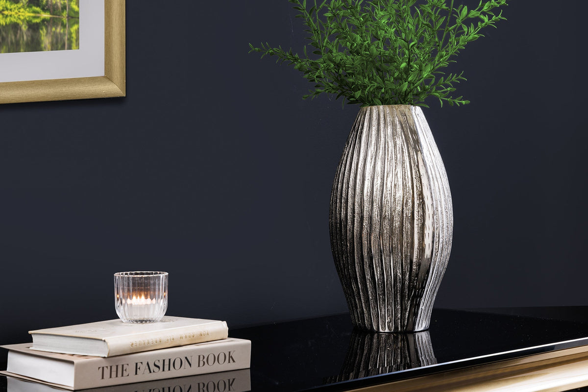 Vase décorative faite main ELEGANCE 35cm argent métal design martelé