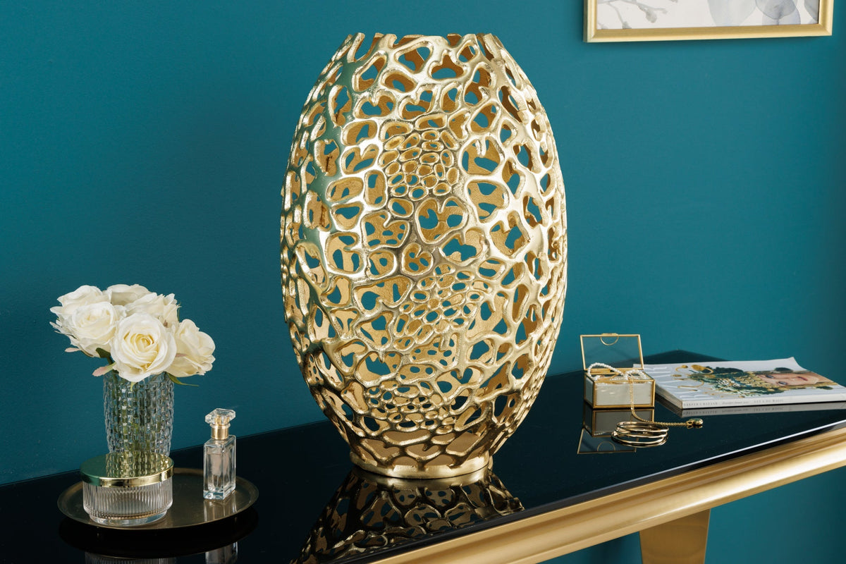 Vase design en filigrane ABSTRACT LEAF or 50cm fait main