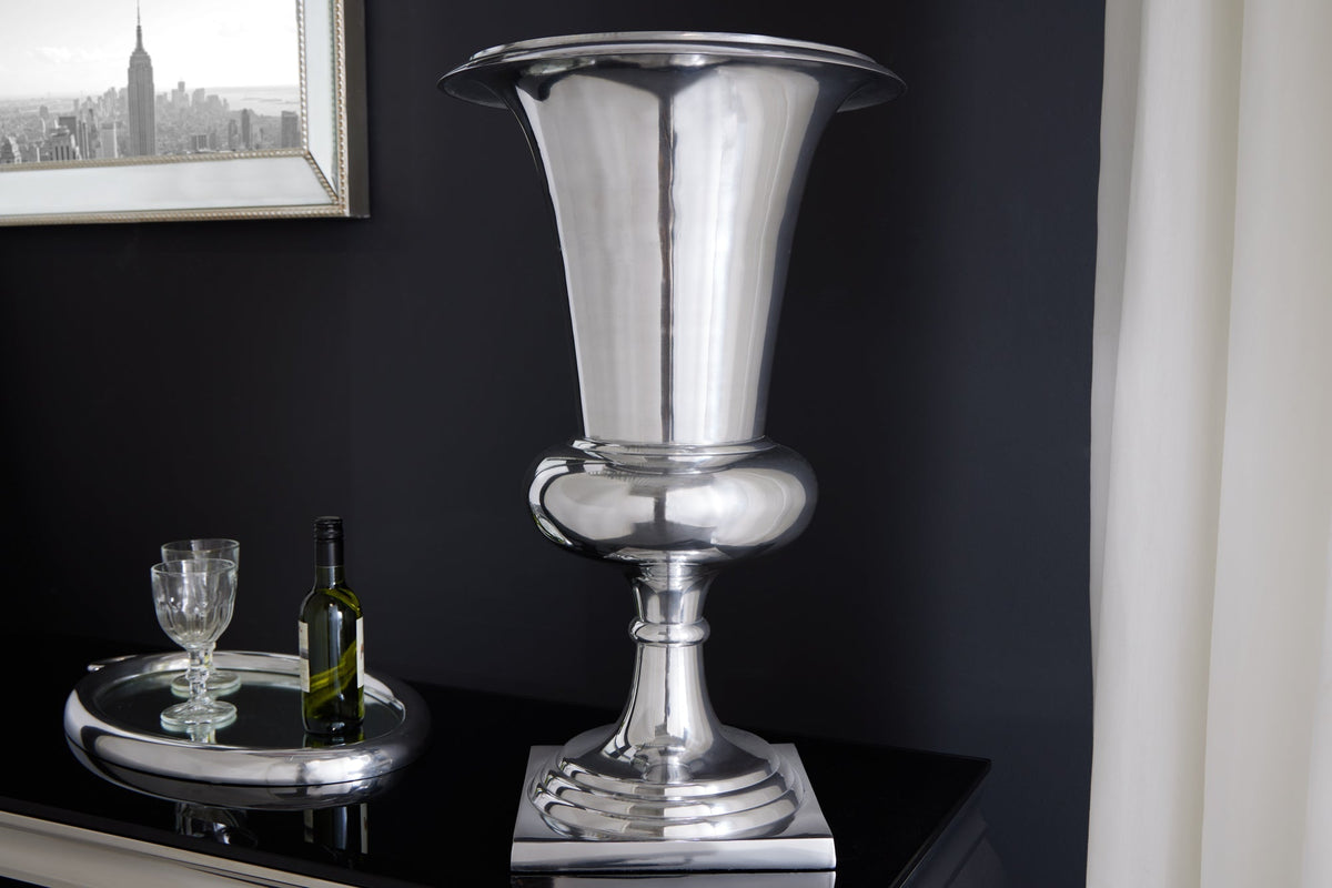 Vase design GOAL 60cm coupelle à plante argentée aluminium