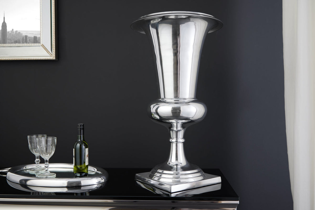 Vase design GOAL 60cm coupelle à plante argentée aluminium
