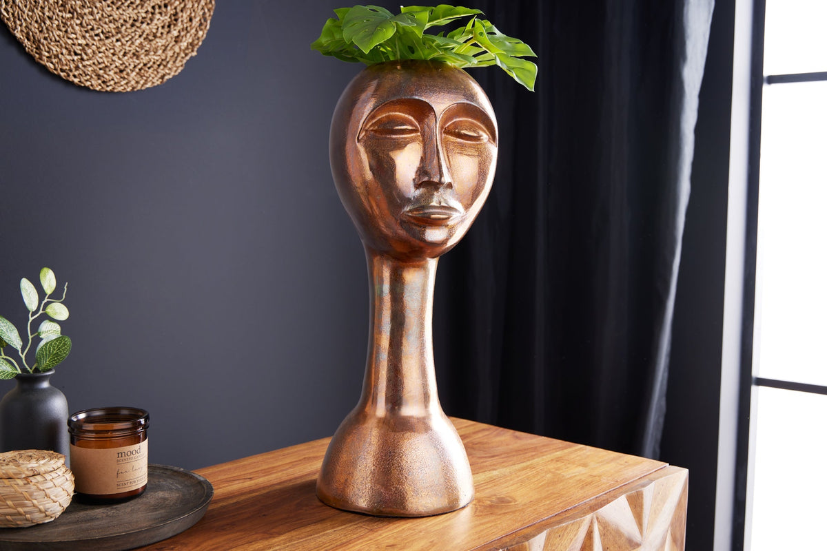 Vase fait main FACE 50cm aspect cuivre aluminium antique abstrait