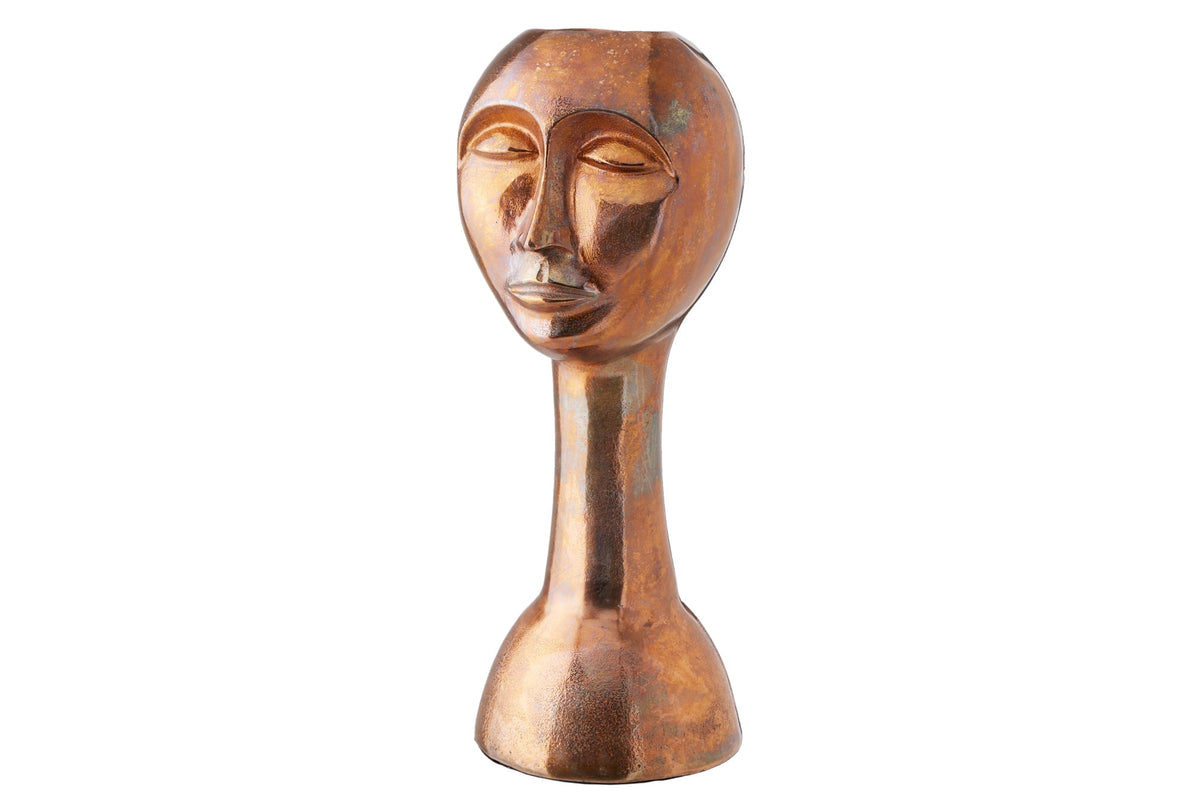 Vase fait main FACE 50cm aspect cuivre aluminium antique abstrait