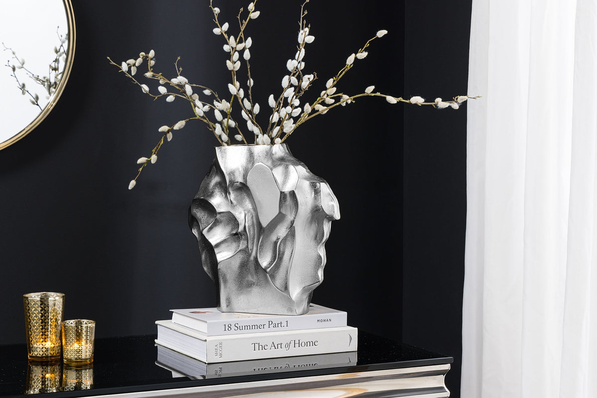 Vase fait main LIQUIDE 25cm métal argenté design martelé
