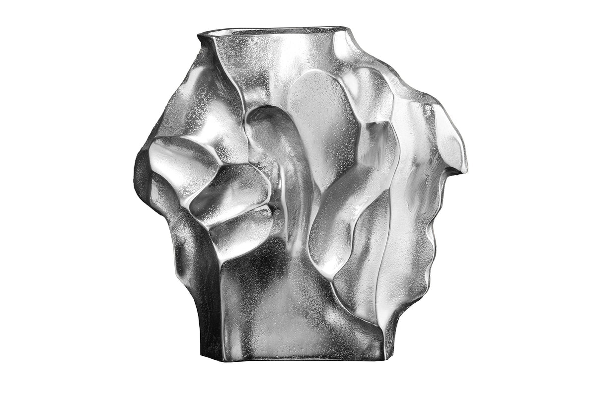 Vase LIQUID fabriquée à la main 30cm argent métal martelé Design