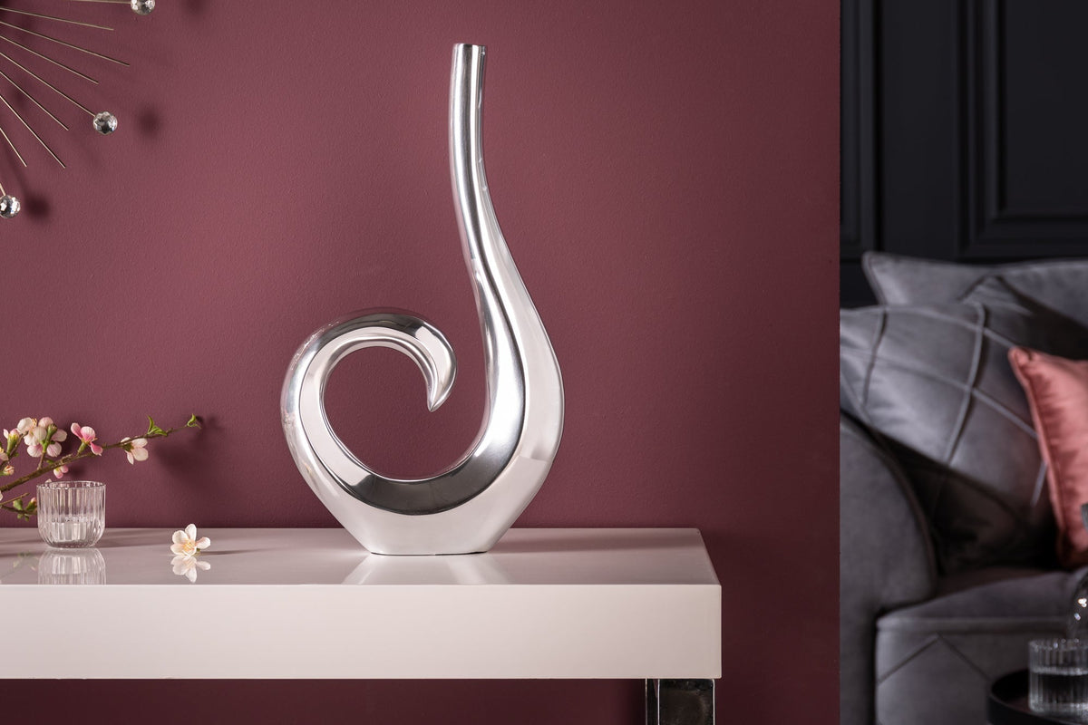 Vase moderne WAVE 47cm décoration aluminium poli argenté
