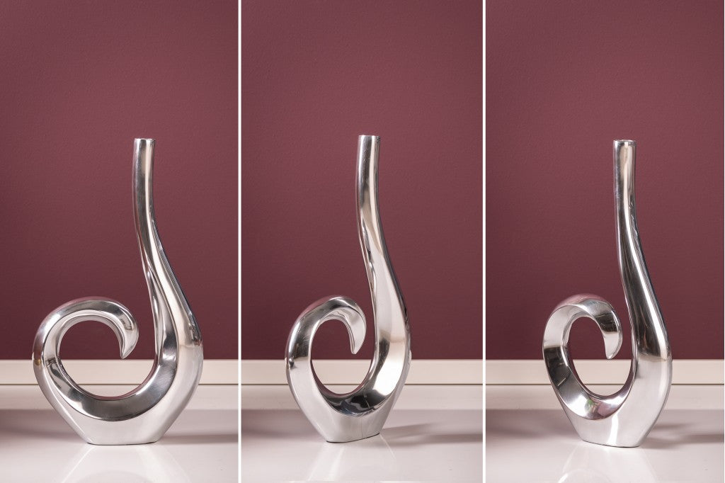 Vase moderne WAVE 47cm décoration aluminium poli argenté