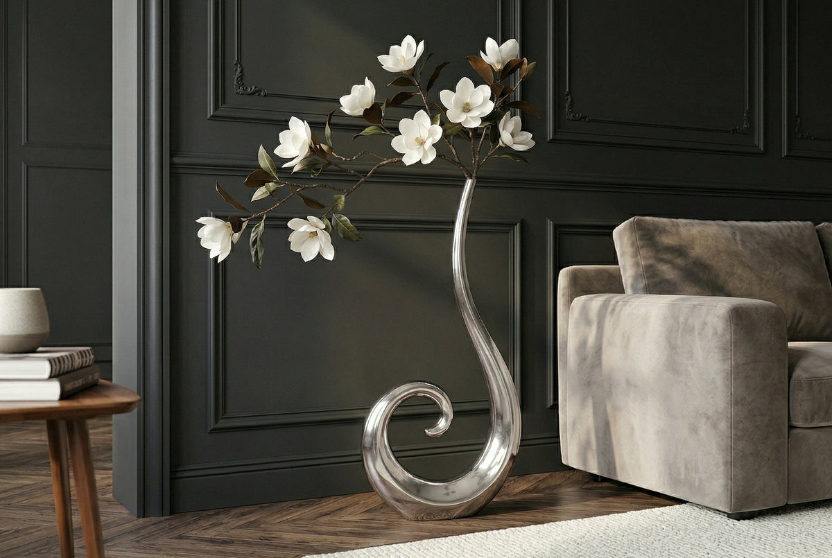 Vase moderne WAVE XL 106cm aluminium argenté décoration polie