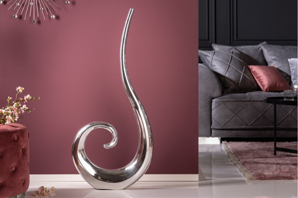 Vase moderne WAVE XL 106cm aluminium argenté décoration polie