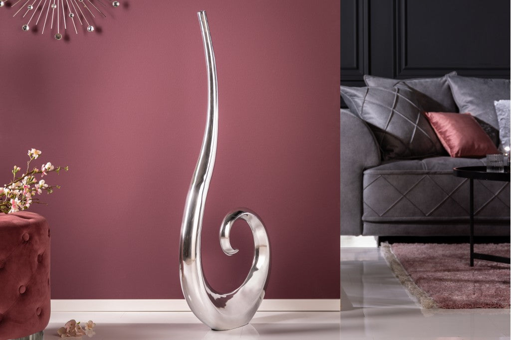 Vase moderne WAVE XL 106cm aluminium argenté décoration polie