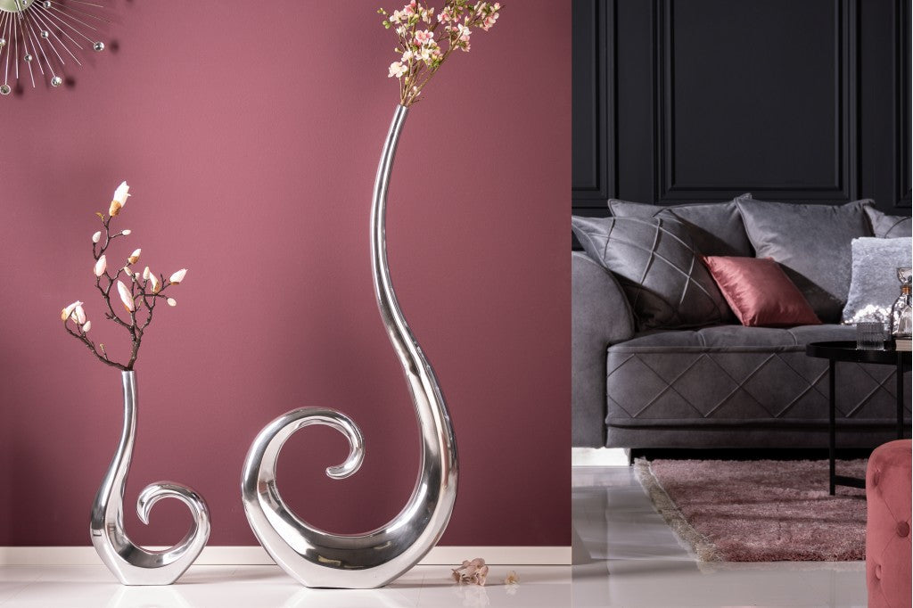 Vase moderne WAVE XL 106cm aluminium argenté décoration polie
