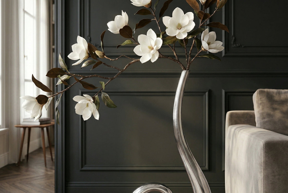 Vase moderne WAVE XL 106cm aluminium argenté décoration polie