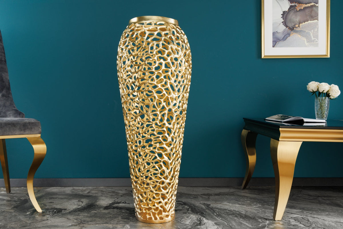 Vase XXL design filigrane ABSTRACT LEAF 90cm or fait main