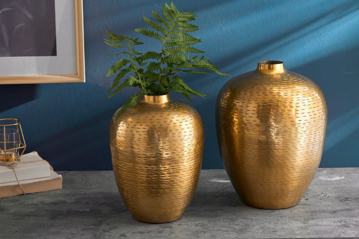 Vases élégants lot de 2 ORIENTAL 32cm doré au design marteau de riz