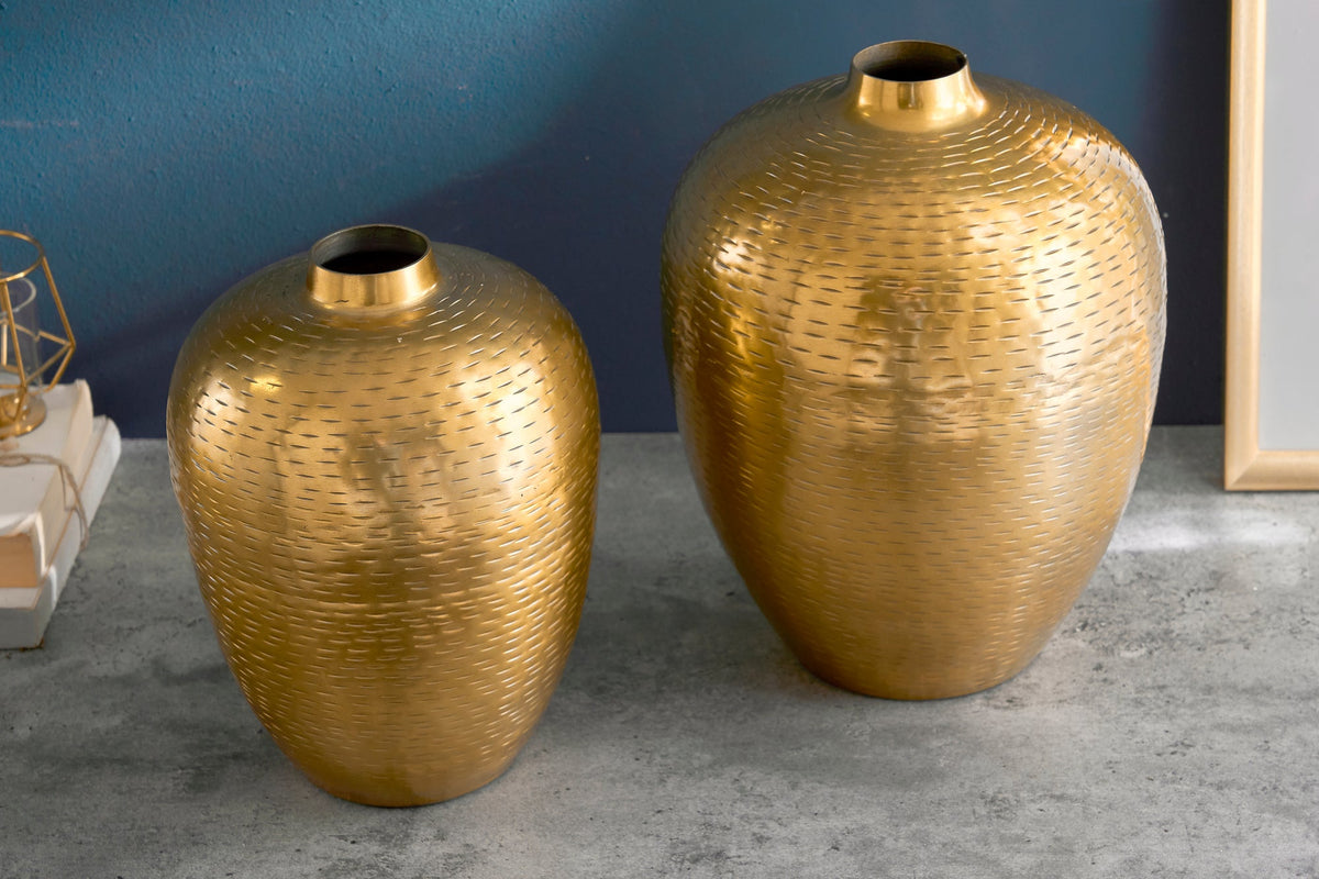 Vases élégants lot de 2 ORIENTAL 32cm doré au design marteau de riz