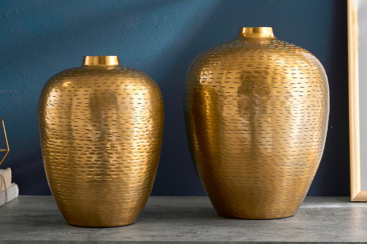 Vases élégants lot de 2 ORIENTAL 32cm doré au design marteau de riz