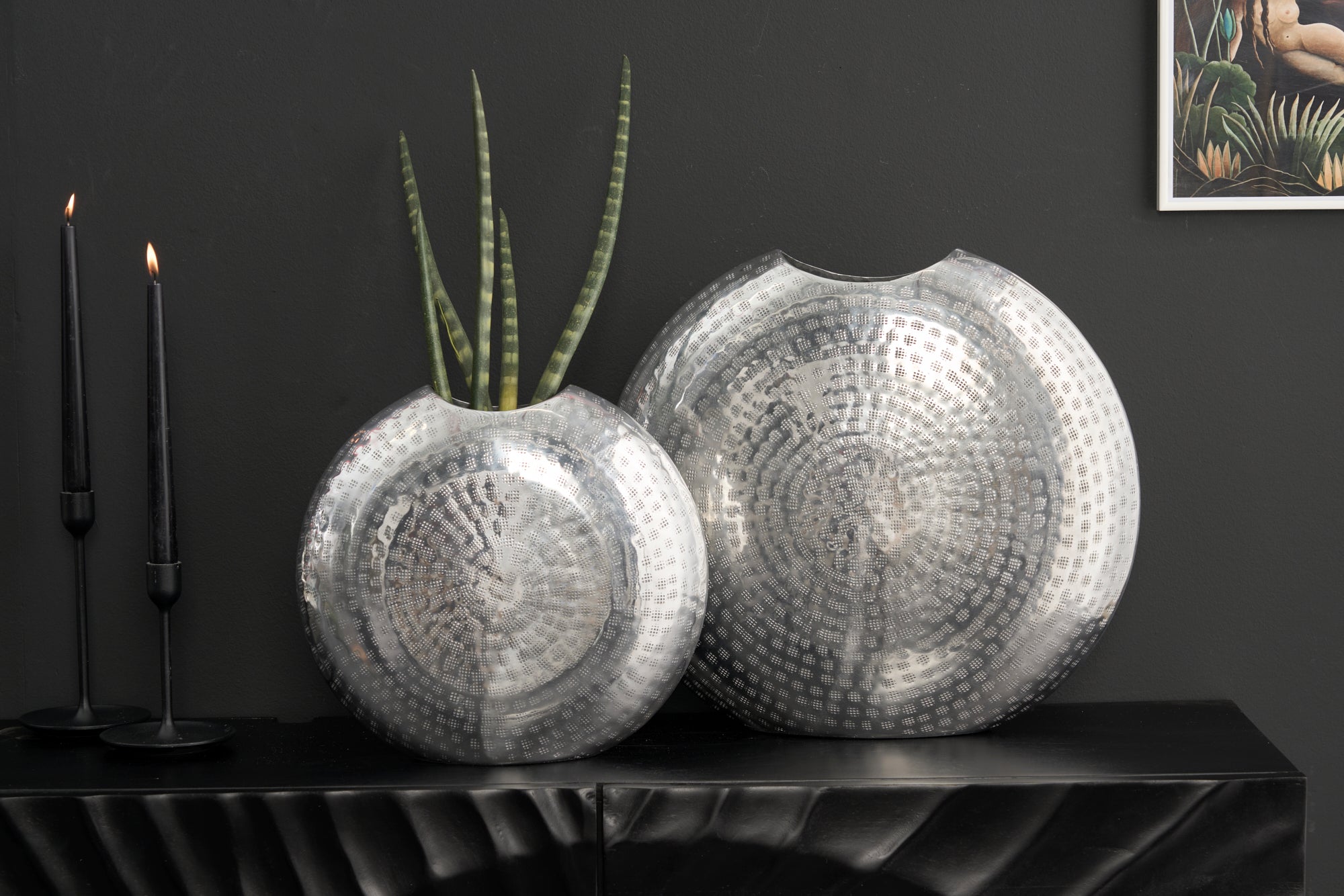 Vases élégants lot de 2 ORIENTAL 44 cm argent au design marteau à grille