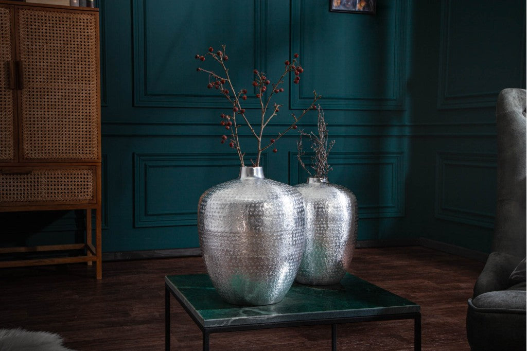 Vases élégants set de 2 ORIENTAL 33cm argent décorés à la main