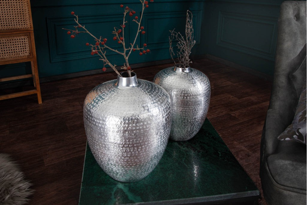 Vases élégants set de 2 ORIENTAL 33cm argent décorés à la main