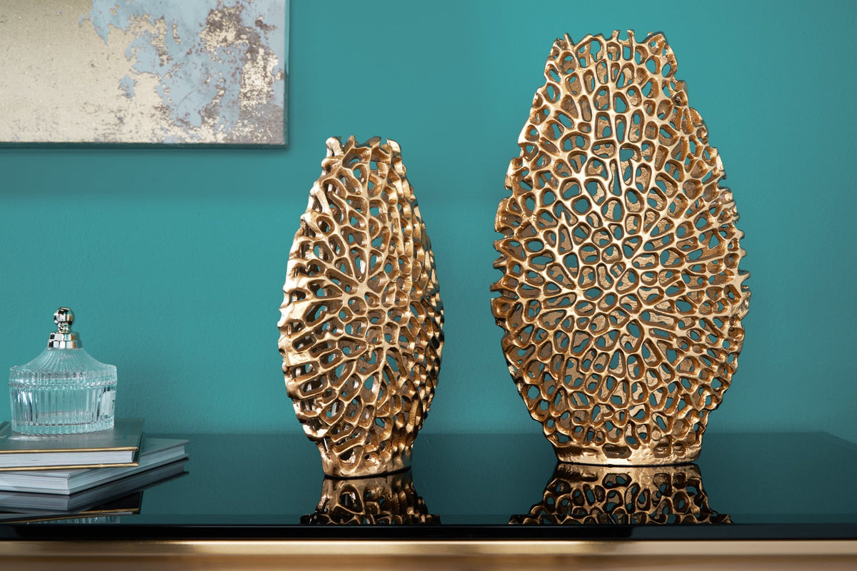 Vases en filigrane lot de 2 FEUILLE ABSTRAITE 40cm or fait main