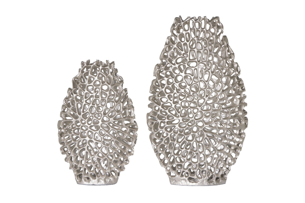 Vases en filigrane lot de 2 FEUILLE ABSTRAITE 40cm vase à fleurs fait main en métal argenté