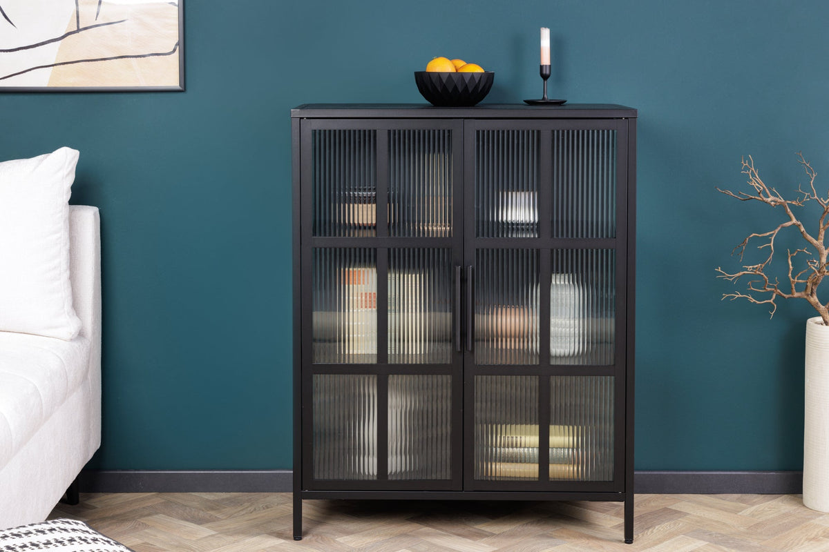 Vitrine industrielle DURA STEEL 80cm métal noir verre nervuré