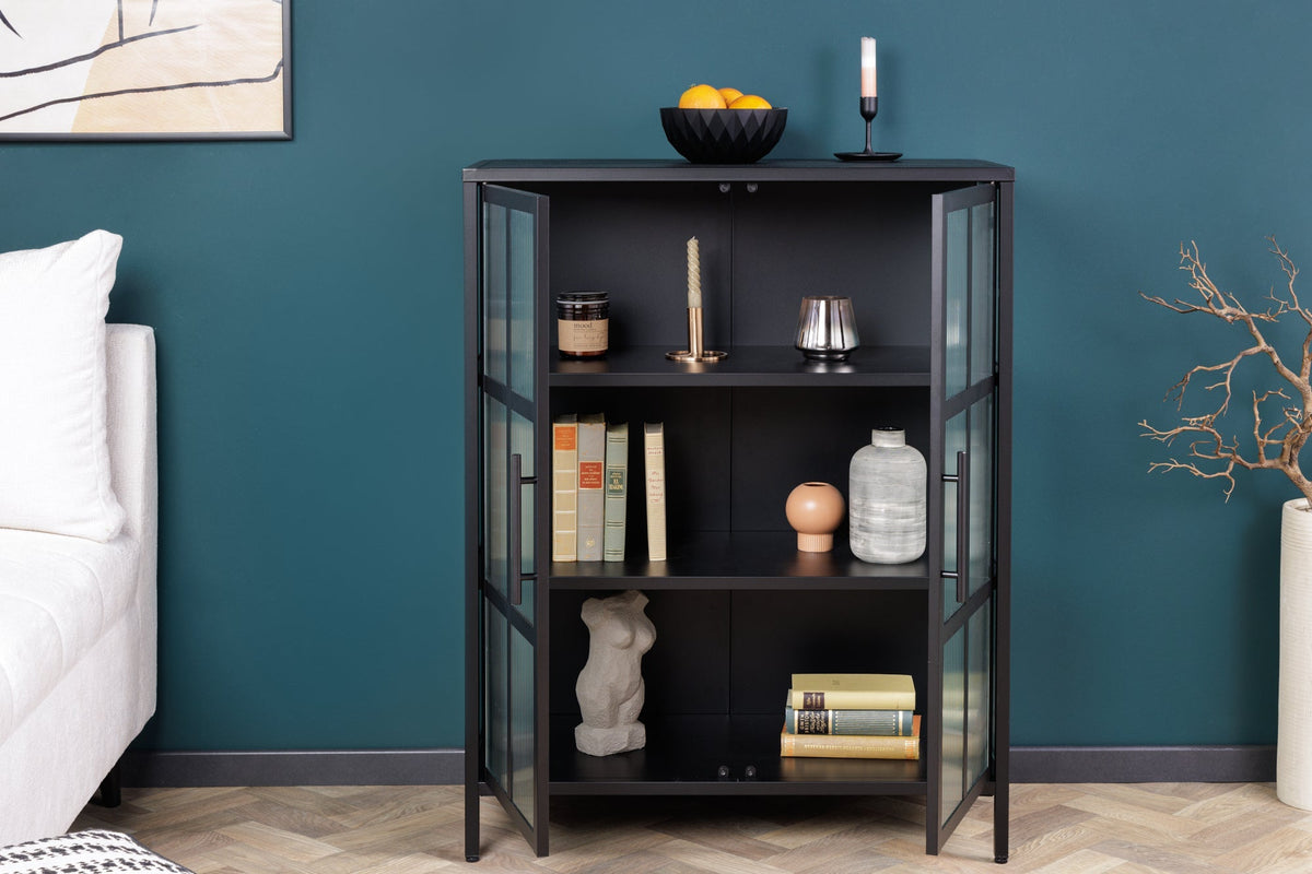 Vitrine industrielle DURA STEEL 80cm métal noir verre nervuré