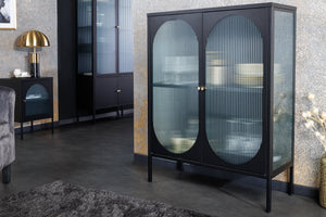 Vitrine moderne PARIS 110cm meuble buffet en verre nervuré noir doré